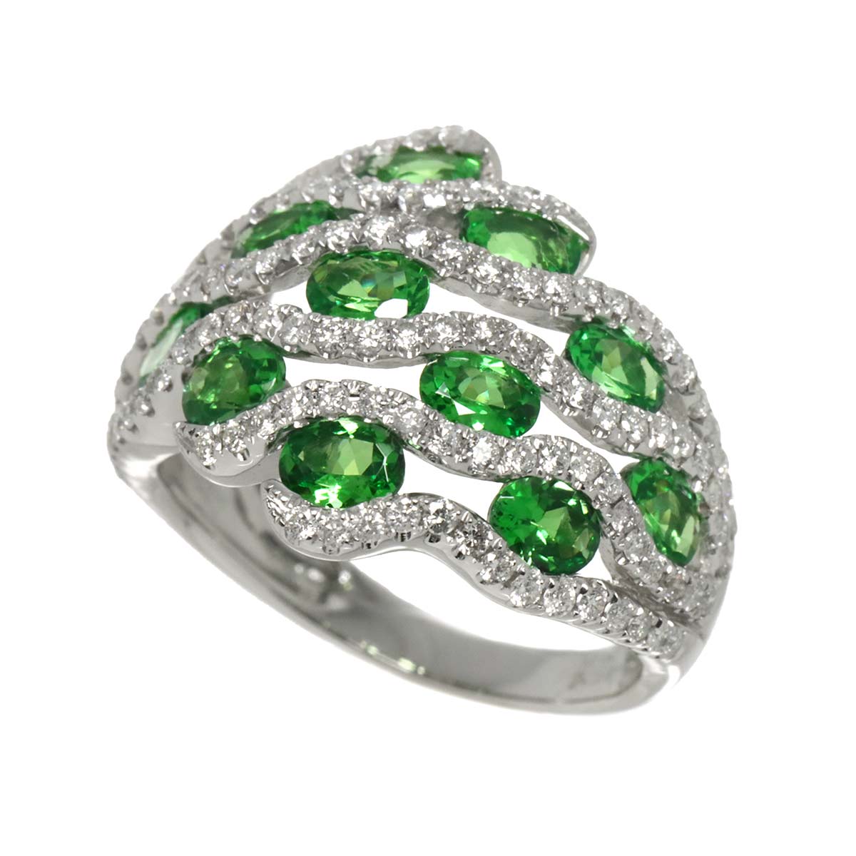 Garnet 2.57ct Diamond 0.81ct Ring 18K K18 WG White Gold size6-6.25(US)