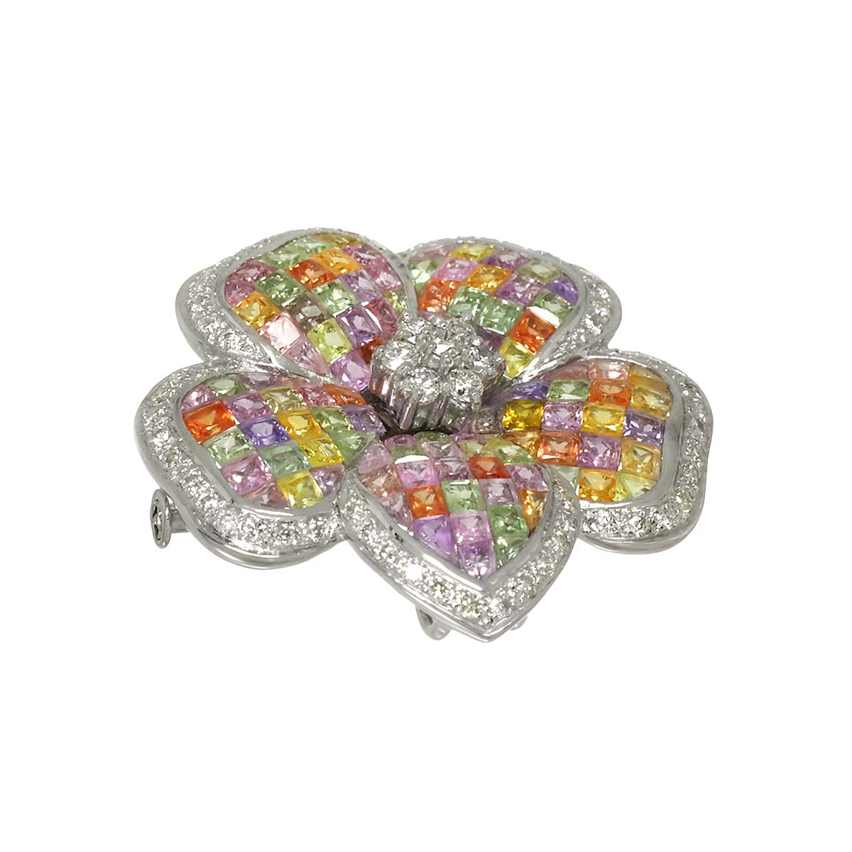 Sapphire 18.50ct Diamond 0.85ct Brooch Diamond 18K WG White Gold 750