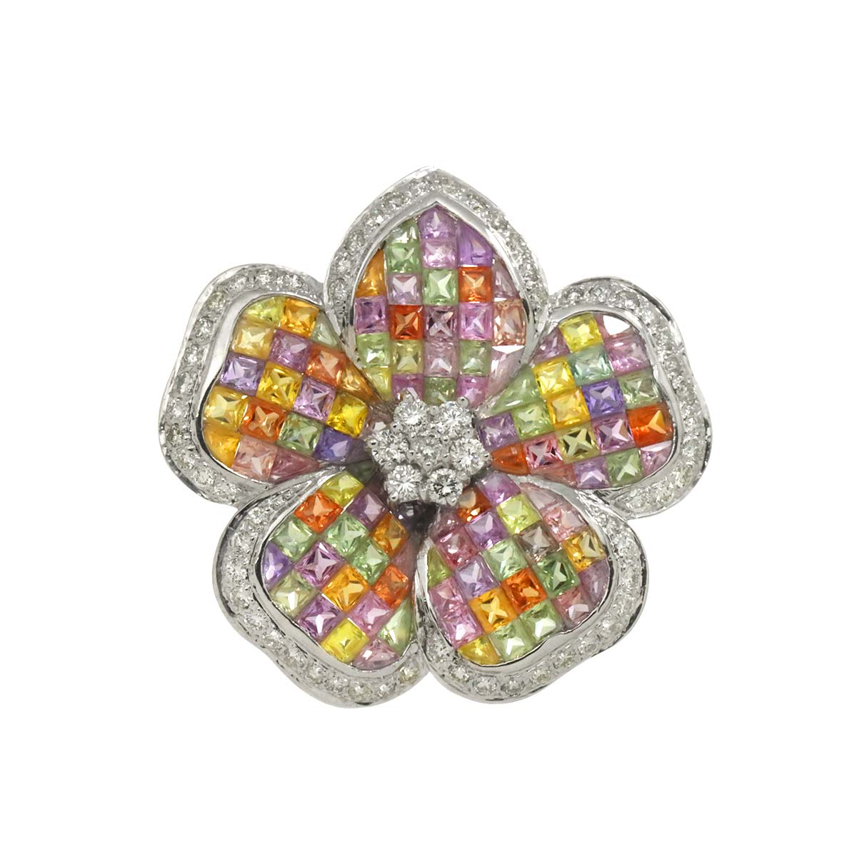 Sapphire 18.50ct Diamond 0.85ct Brooch Diamond 18K WG White Gold 750