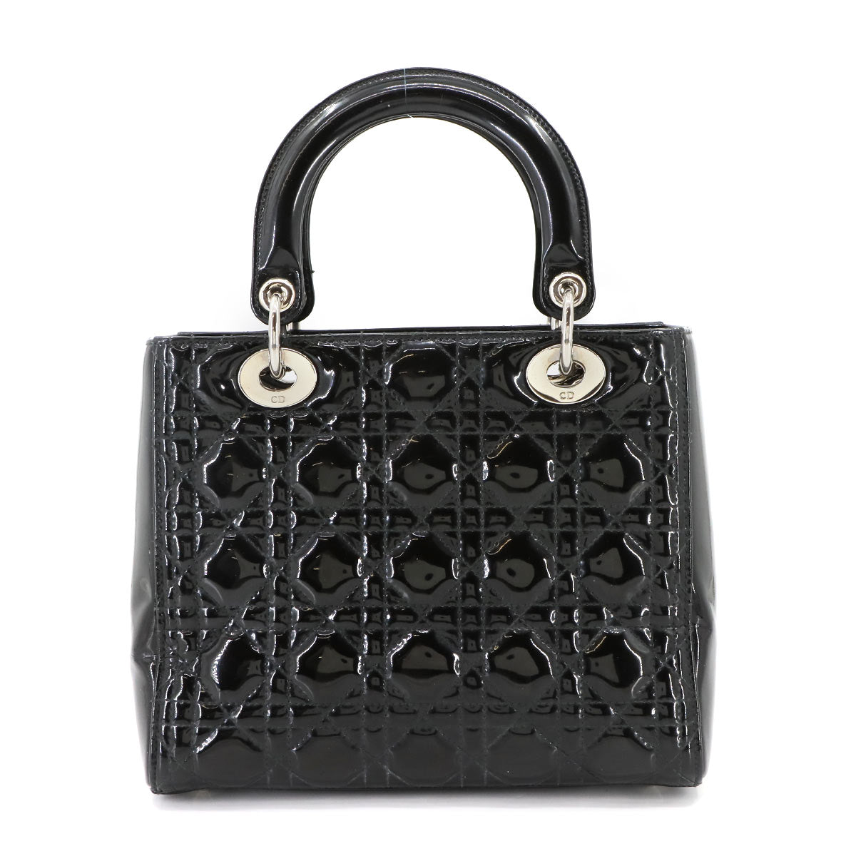 Lady Dior Medium Hand Shoulder Bag Enamel Black