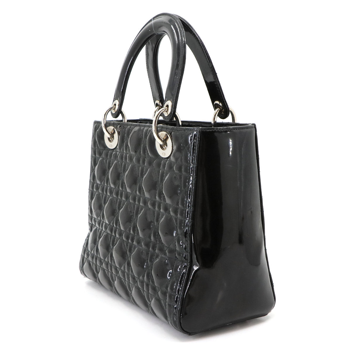 Lady Dior Medium Hand Shoulder Bag Enamel Black
