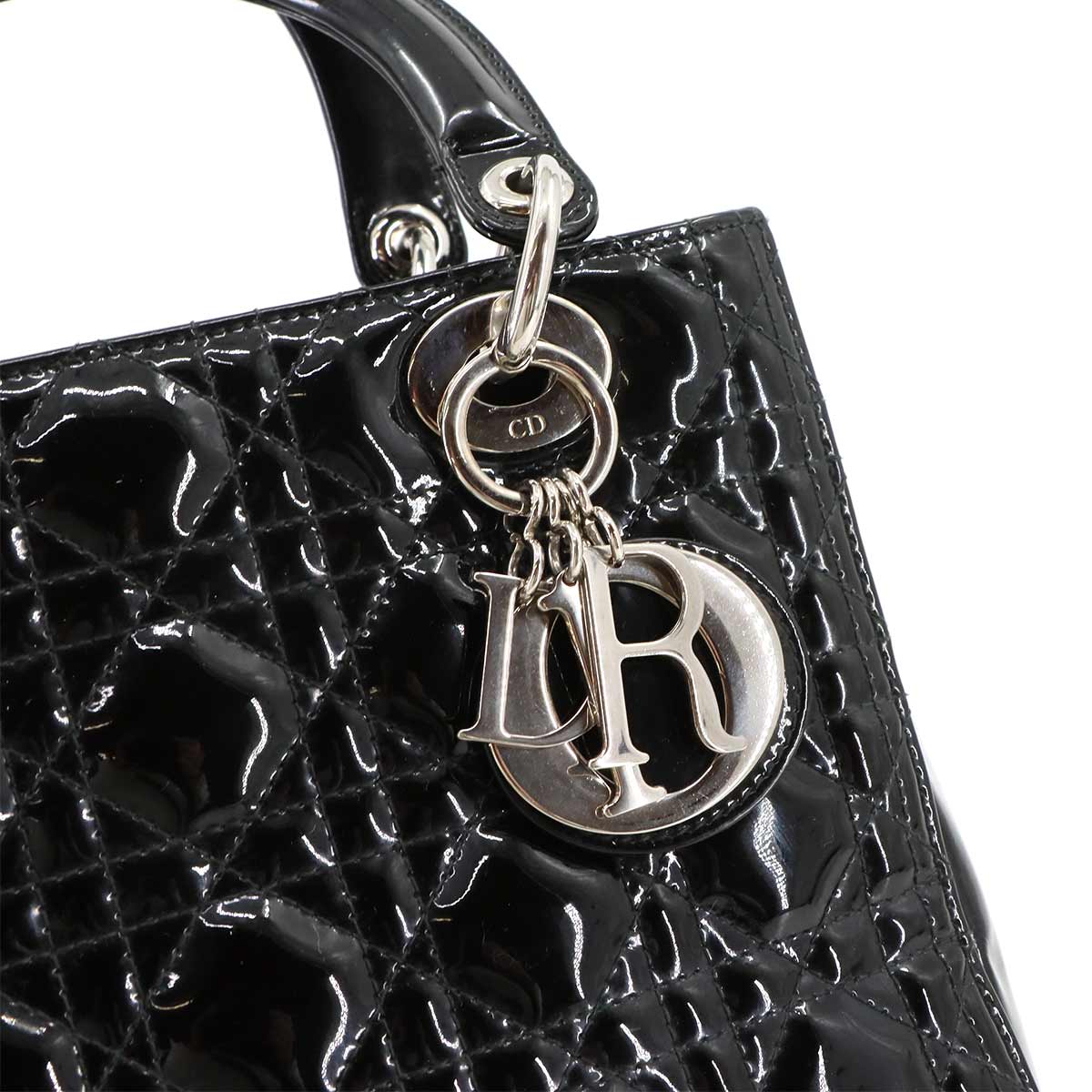 Lady Dior Medium Hand Shoulder Bag Enamel Black