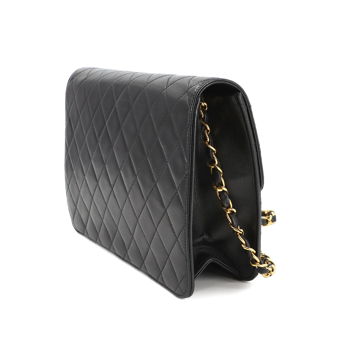 Matelasse Chain Shoulder Bag Leather Black Vintage