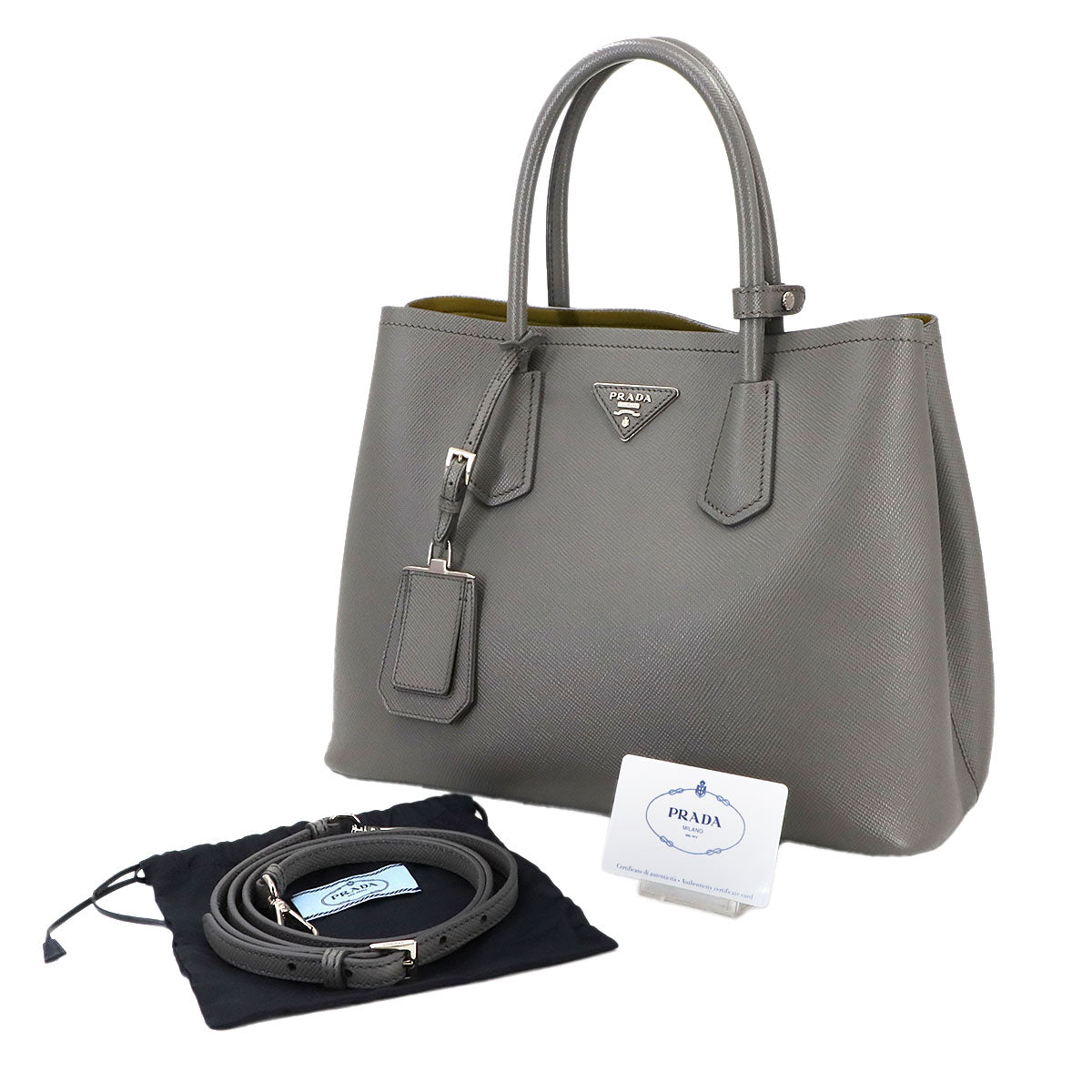 Double Medium Tote Shoulder Bag Saffiano Leather Marmo 1BG775