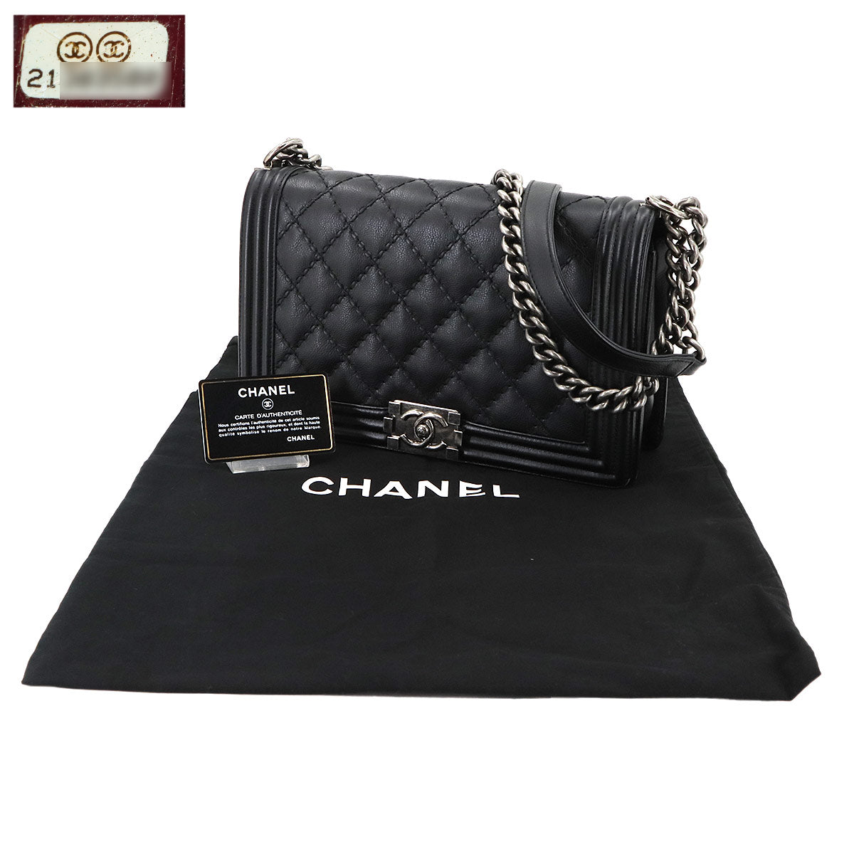 BOY CHANEL Large Chain houlder Bag Leather Black A92193 Purse