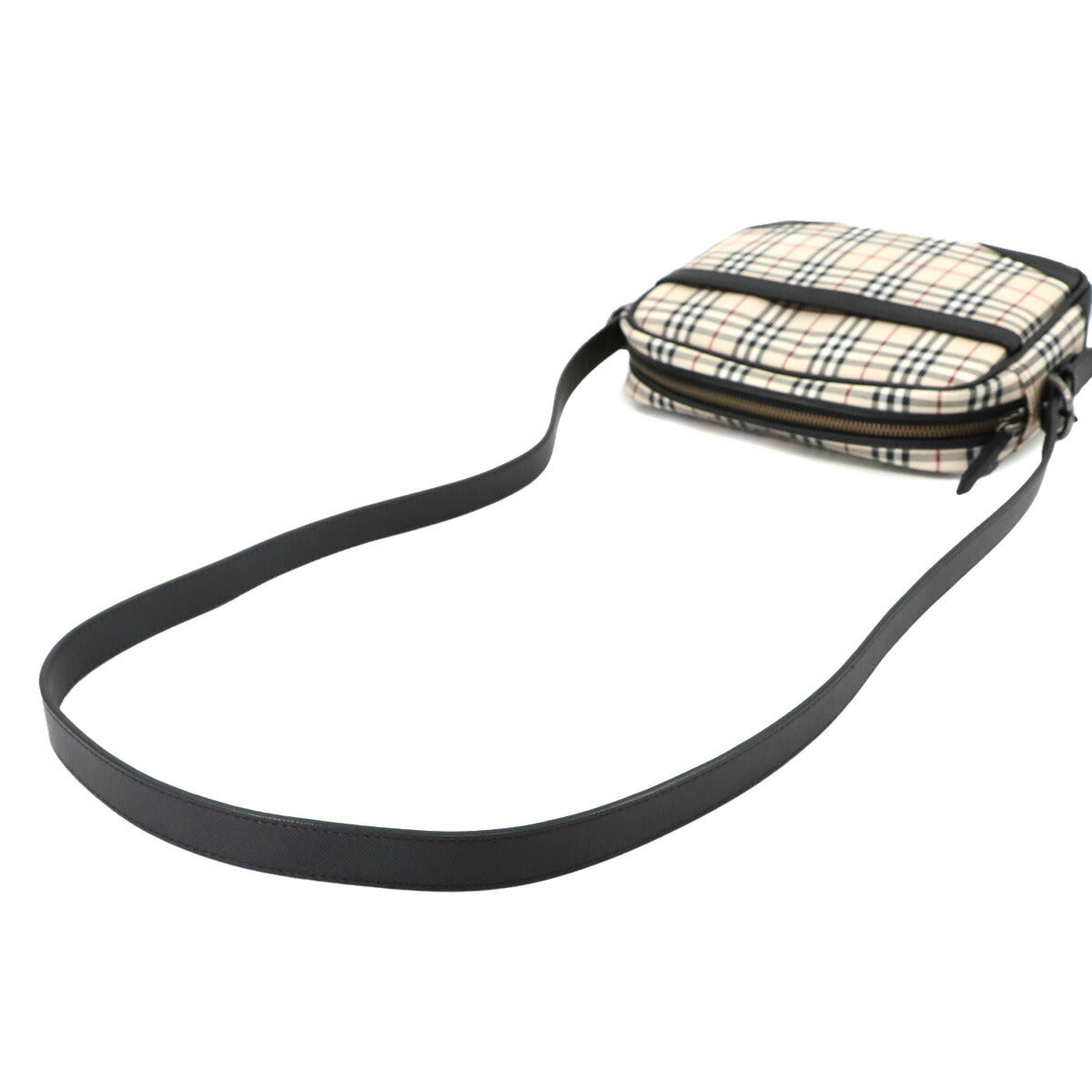 Plaid Shoulder Bag Canvas Leather Beige Black Purse