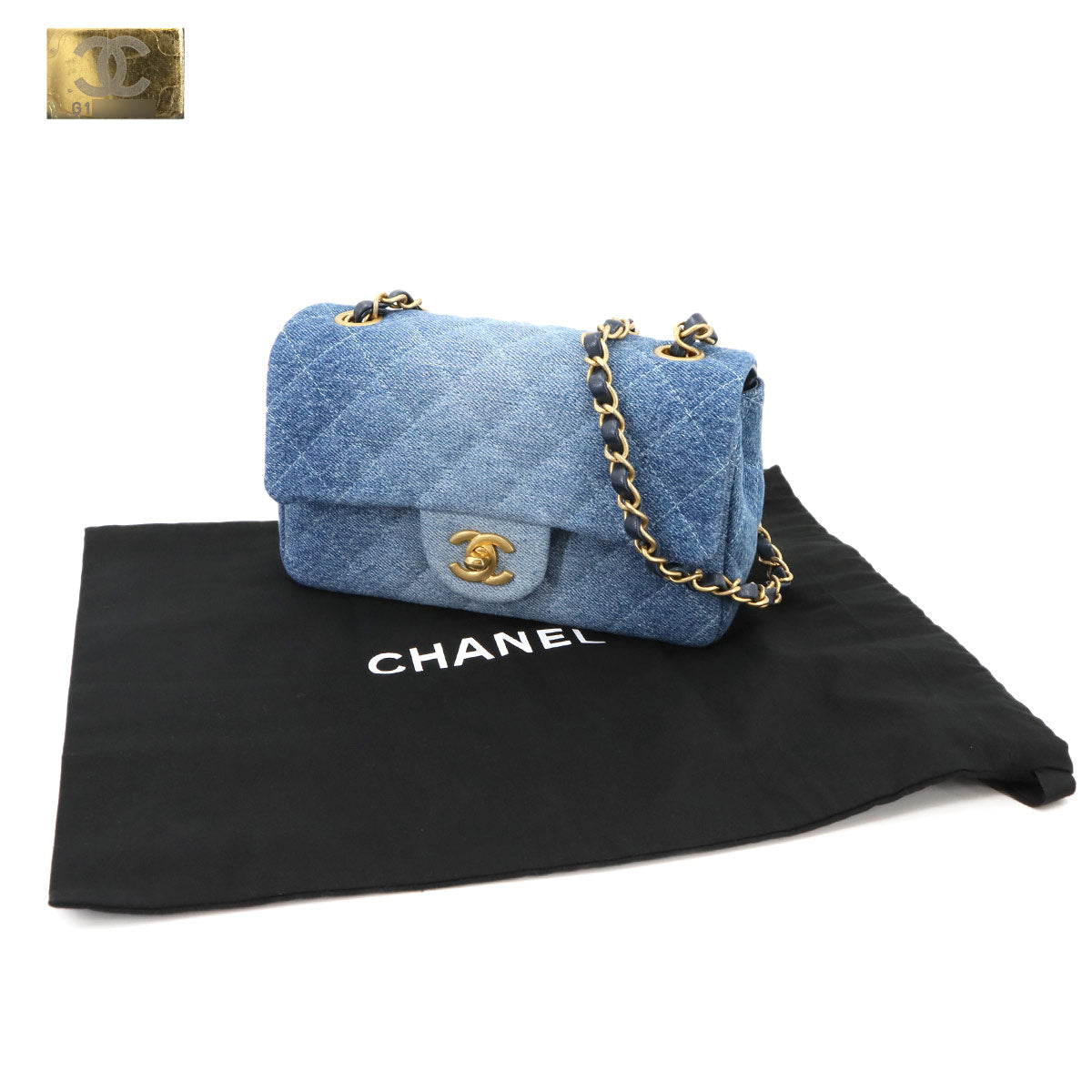 Mini Matelasse 20 Chain Shoulder Bag Denim Leather Blue A69900