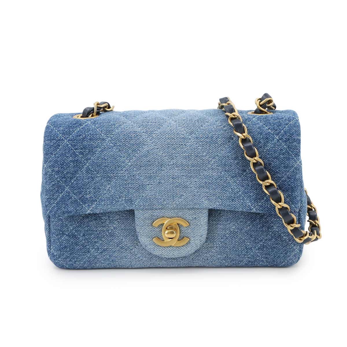 Mini Matelasse 20 Chain Shoulder Bag Denim Leather Blue A69900