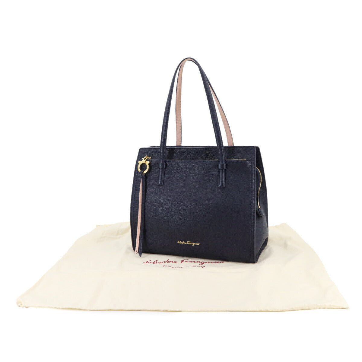 Amy Tote Bag Leather Navy Pink 21F216 Purse