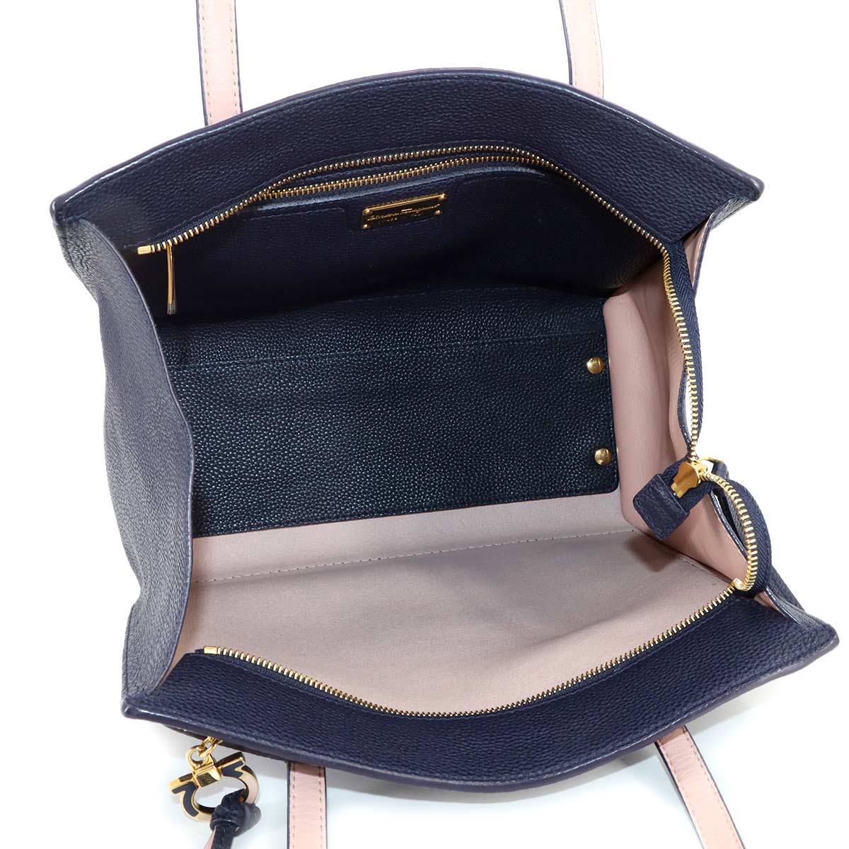 Amy Tote Bag Leather Navy Pink 21F216 Purse