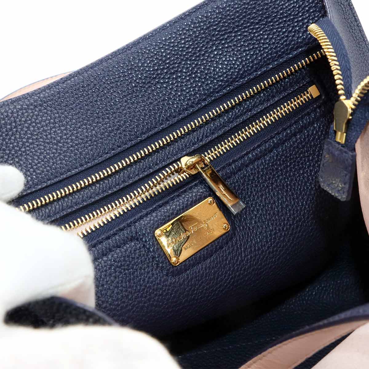 Amy Tote Bag Leather Navy Pink 21F216 Purse