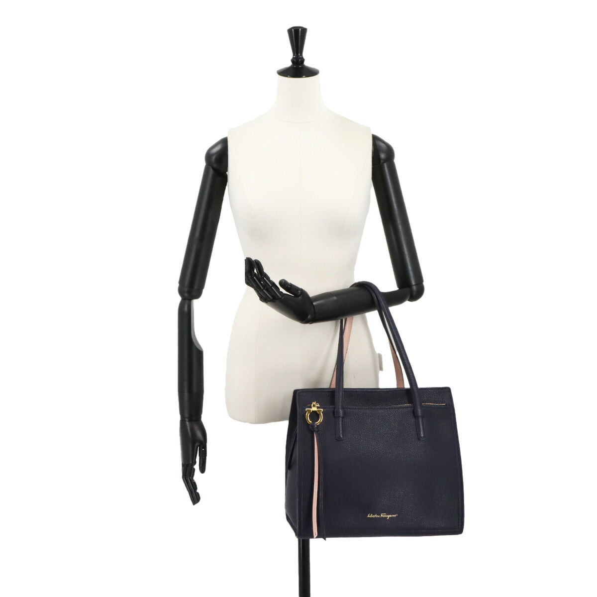 Amy Tote Bag Leather Navy Pink 21F216 Purse