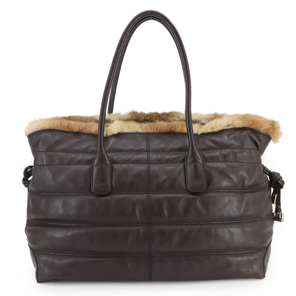 Fur Tote Bag Leather Brown Purse