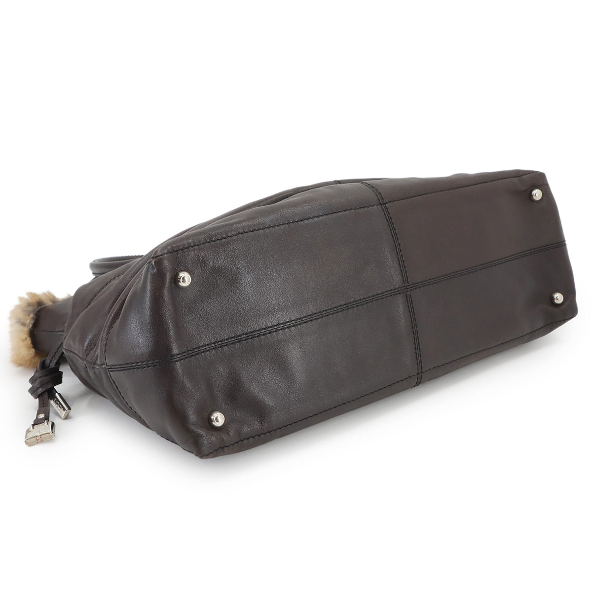 Fur Tote Bag Leather Brown Purse