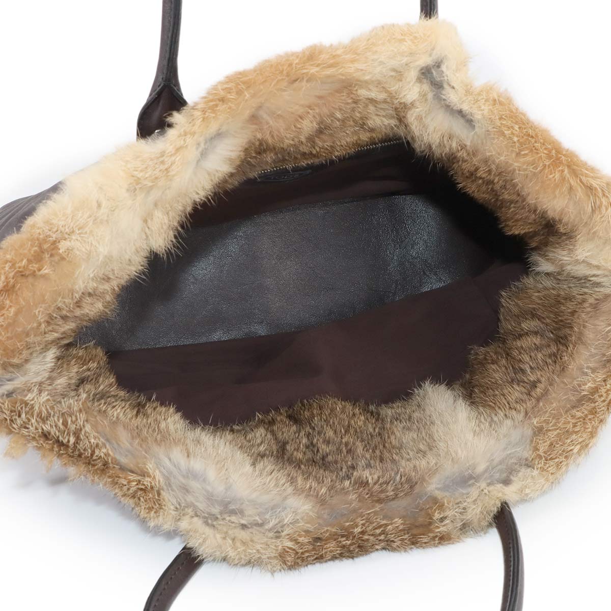 Fur Tote Bag Leather Brown Purse