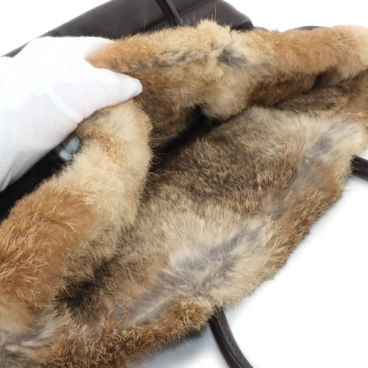 Fur Tote Bag Leather Brown Purse