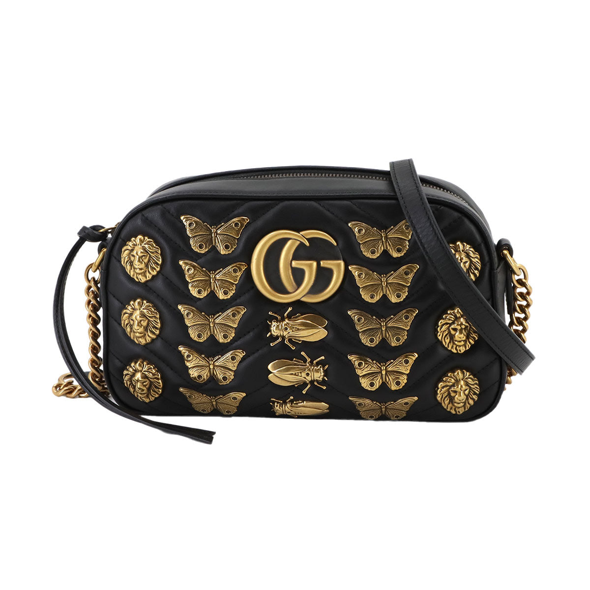 GG Marmont Quilting Small Chain Shoulder Bag Leather Black 447632