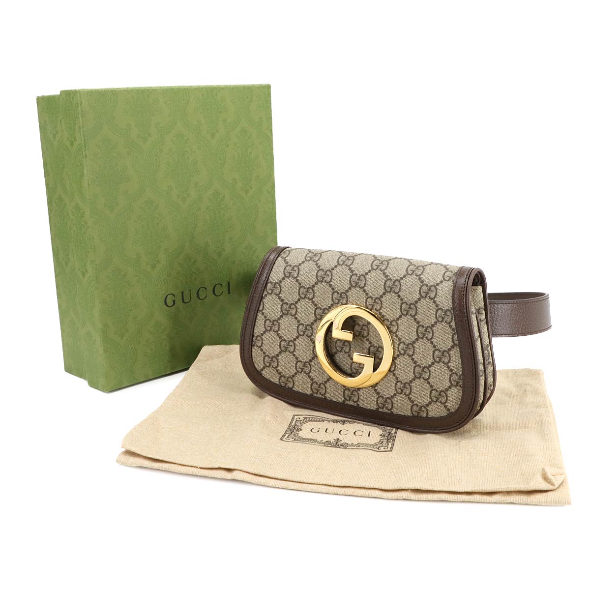 Blondie GG Supreme Belt Bag Leather Beige Brown 703807 Purse