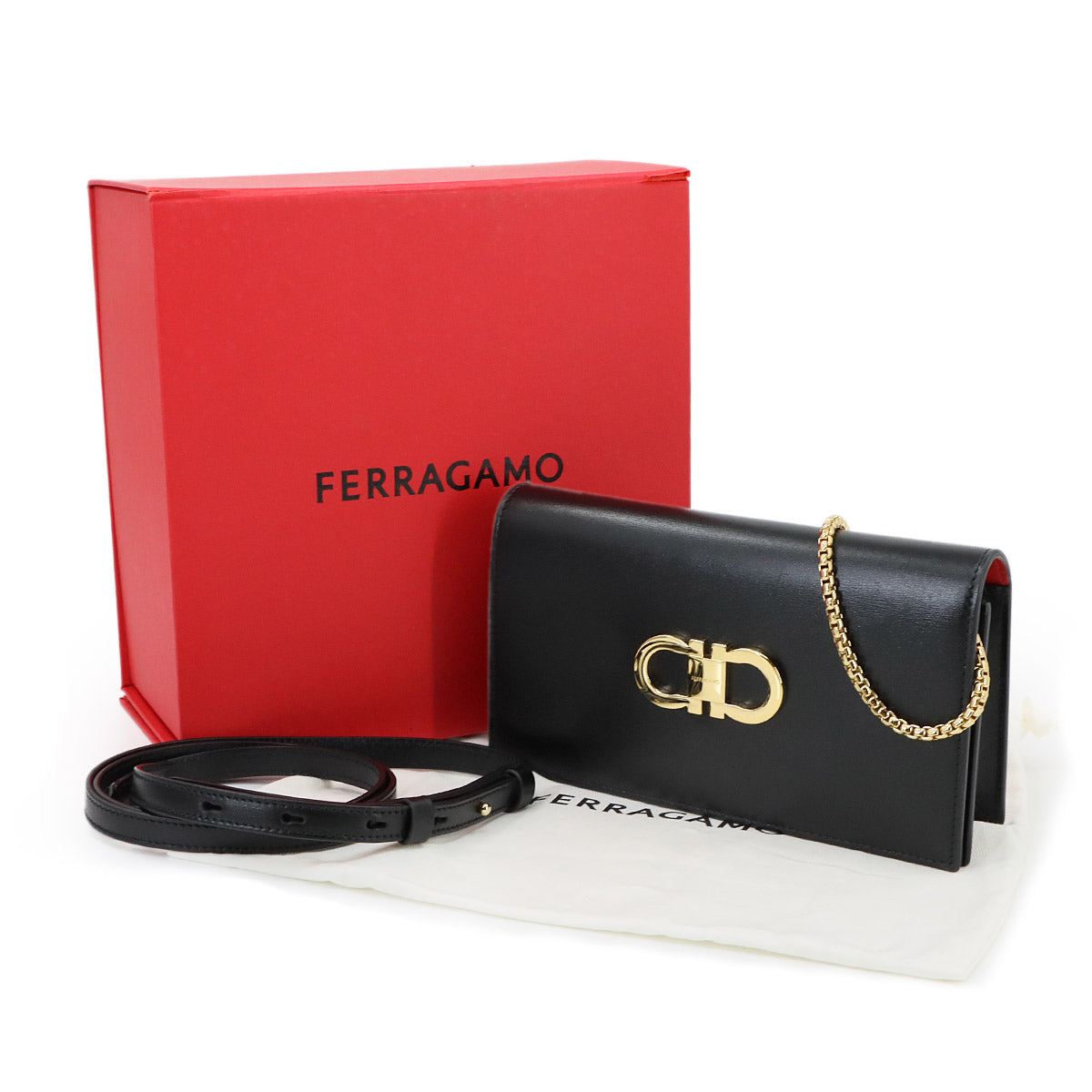 Gancini Chain Shoulder Bag Leather Black 90298031