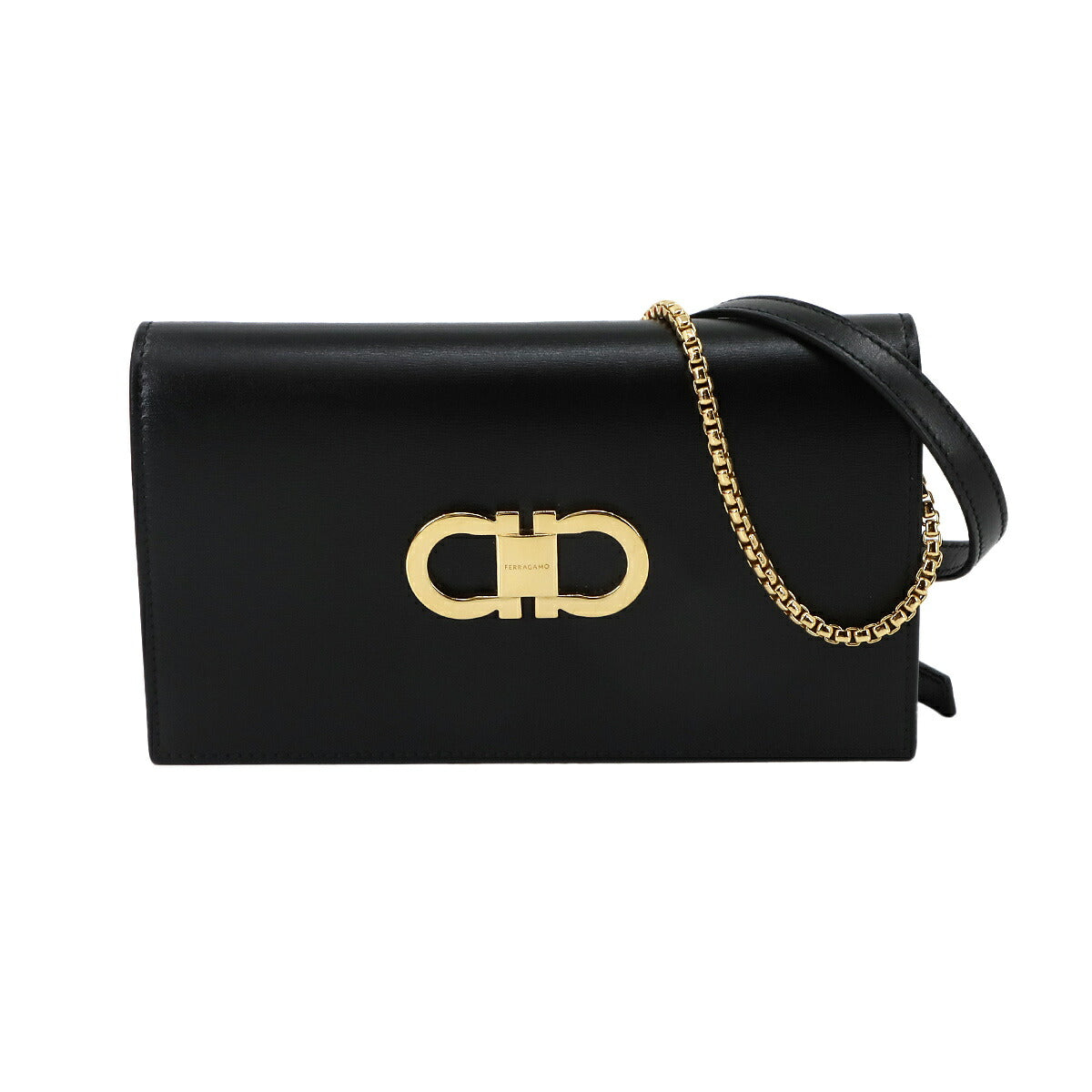 Gancini Chain Shoulder Bag Leather Black 90298031