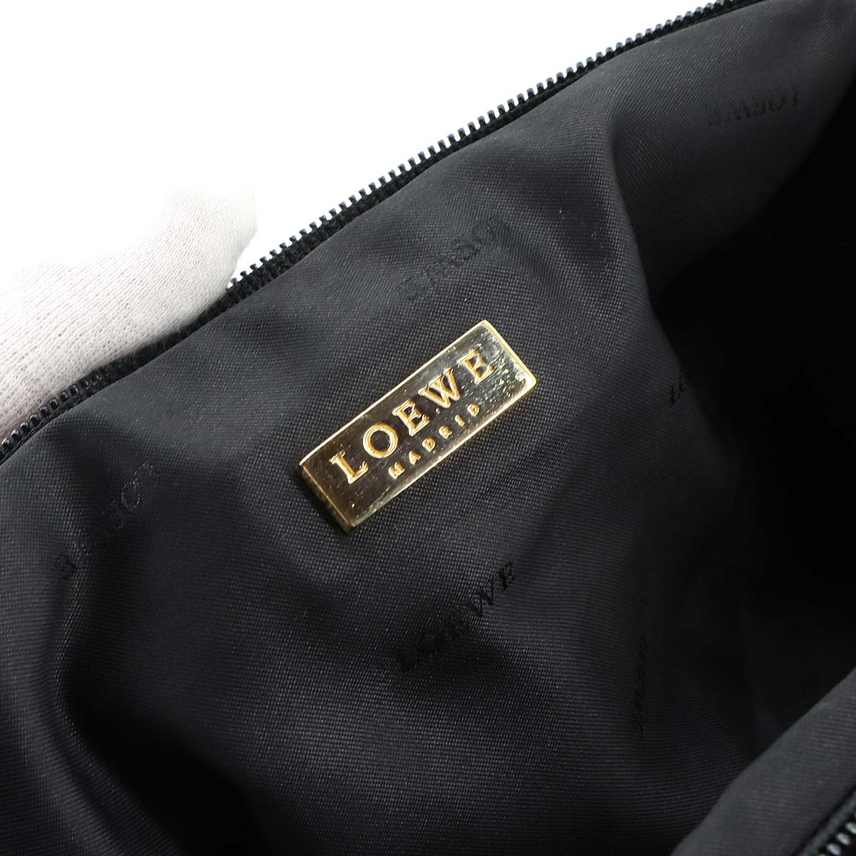 LOEWE Fur Hand Bag Leather Black Purse