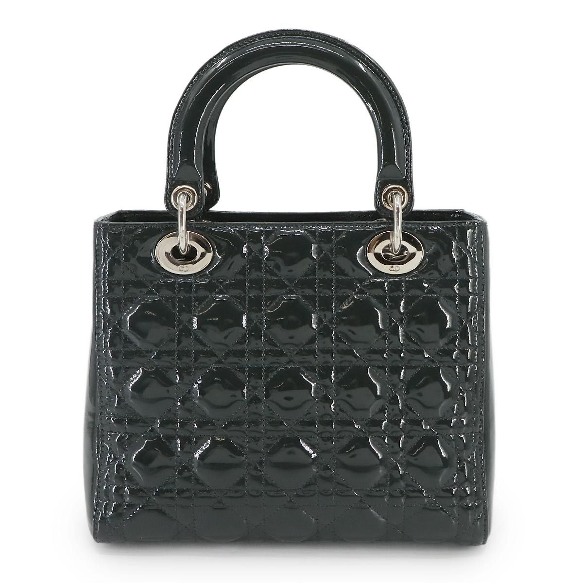 Lady Dior Medium Hand Shoulder Bag Enamel Black Navy