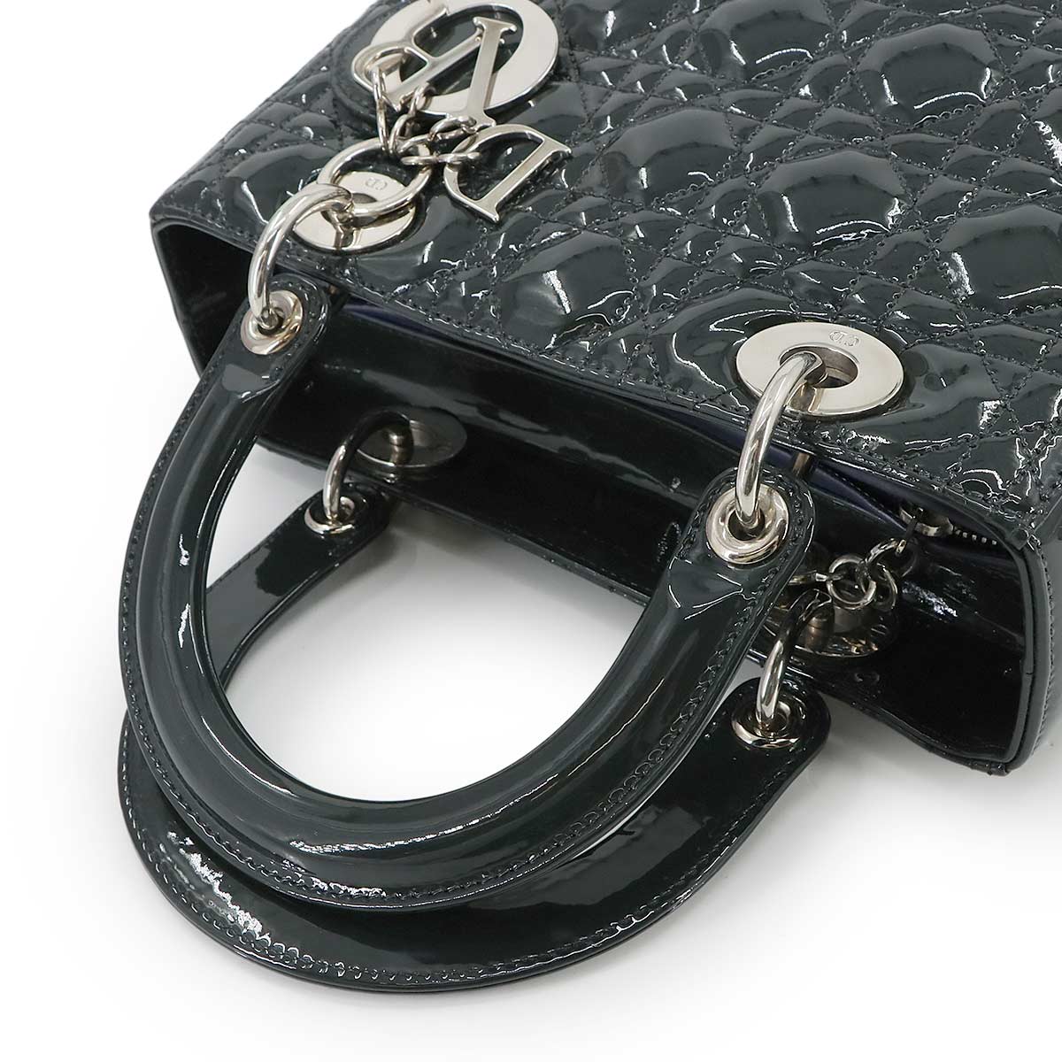 Lady Dior Medium Hand Shoulder Bag Enamel Black Navy