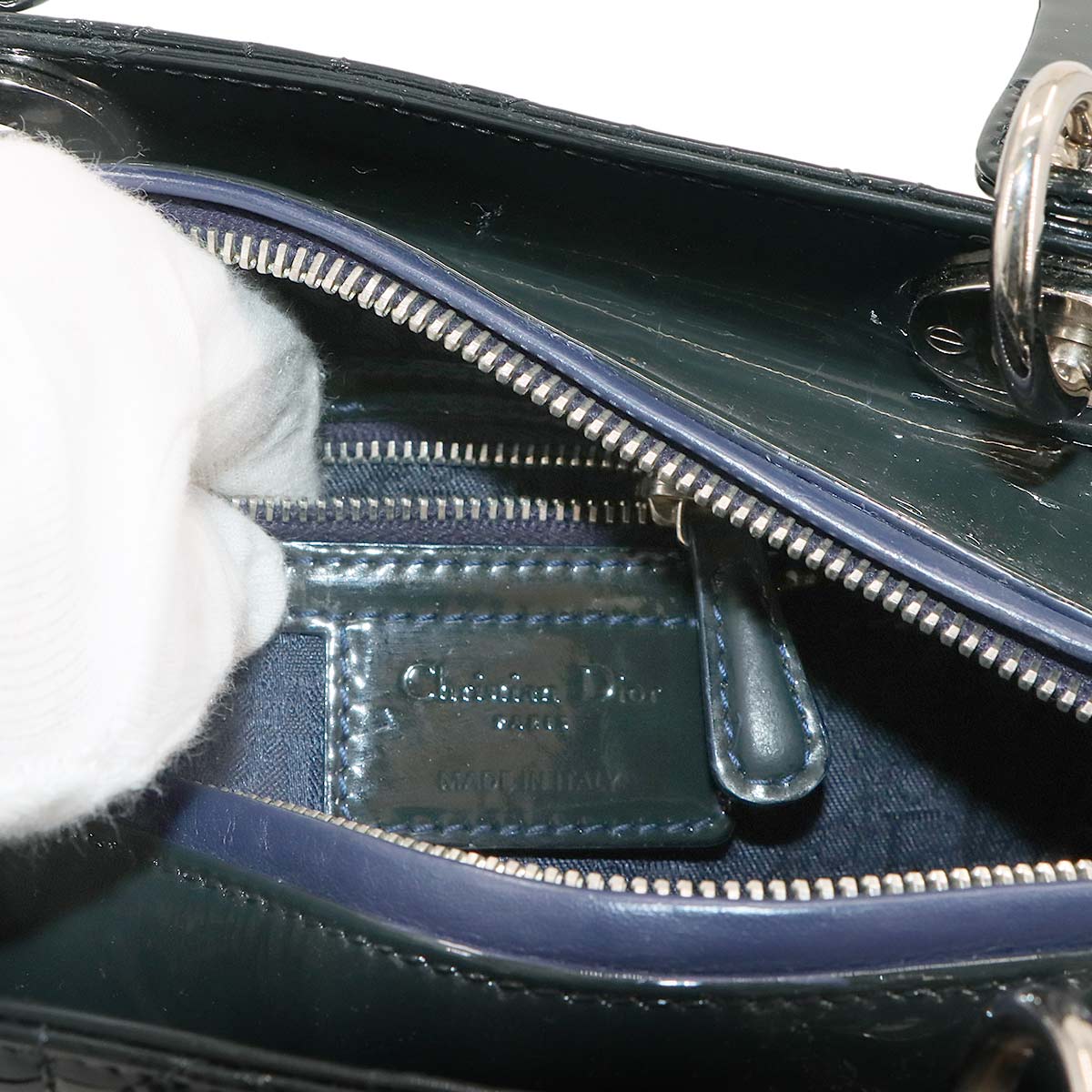 Lady Dior Medium Hand Shoulder Bag Enamel Black Navy