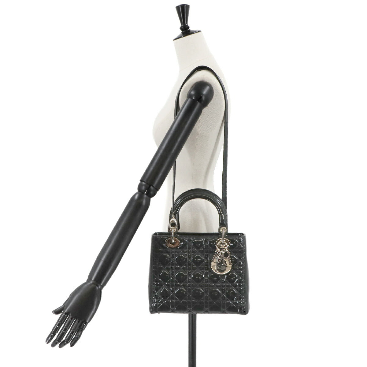 Lady Dior Medium Hand Shoulder Bag Enamel Black Navy