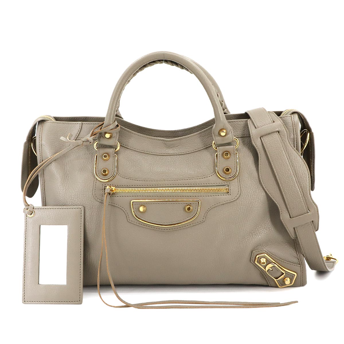 Classic Metallic Edge City Hand Shoulder Bag Gray 390154
