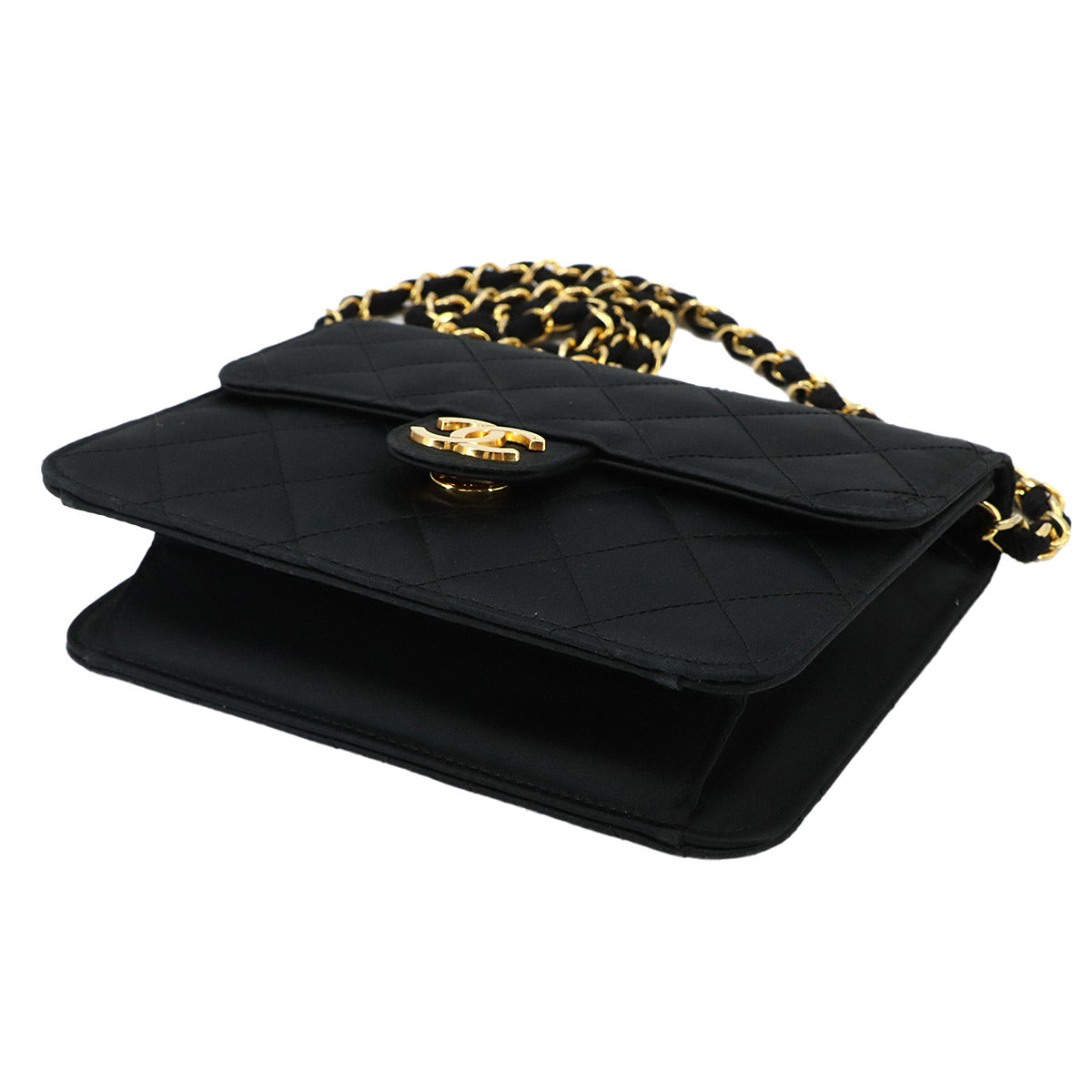 Chain Shoulder Bag Satin Black Vintage Purse