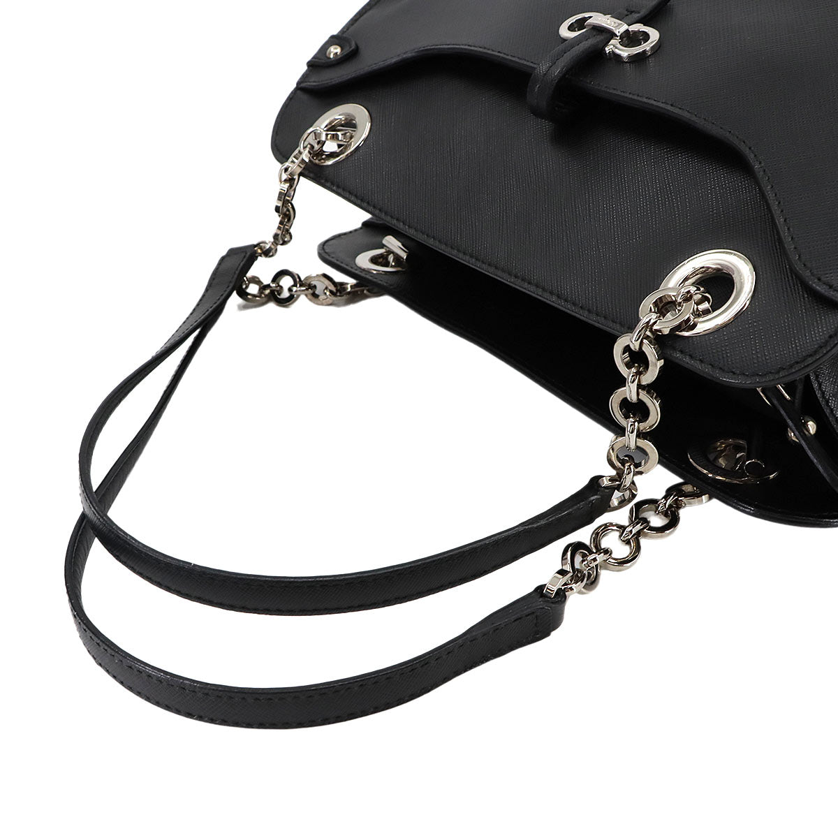 Gancini Chain Shoulder Bag Leather Black 21D136