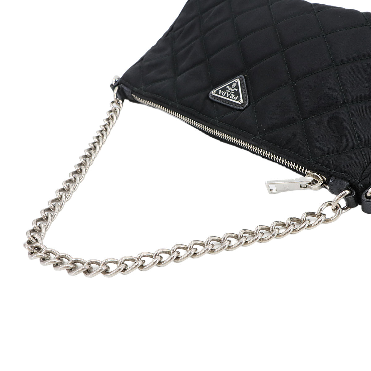 2way Chain Hand Shoulder Bag Nylon Leather Black 1BH026