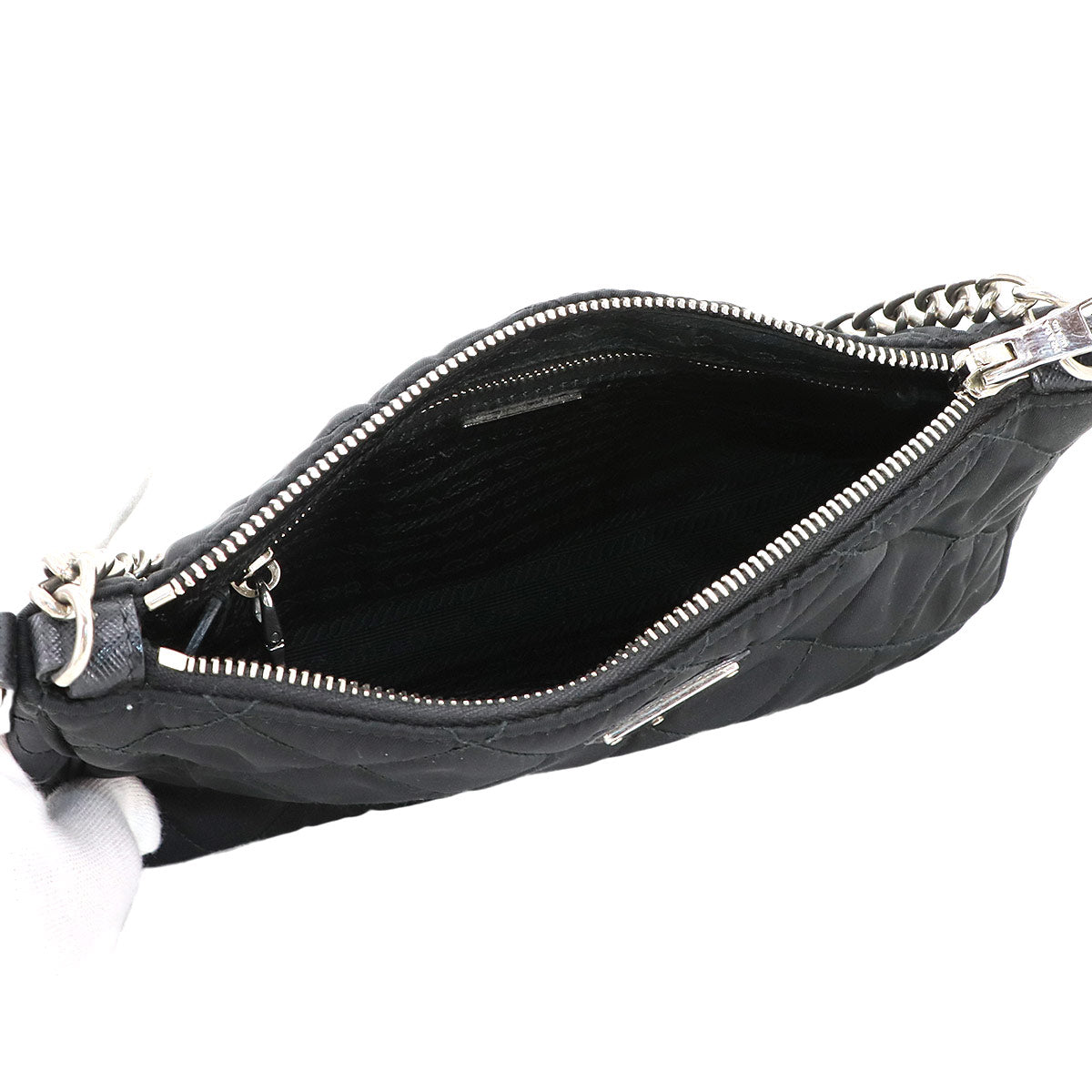 2way Chain Hand Shoulder Bag Nylon Leather Black 1BH026
