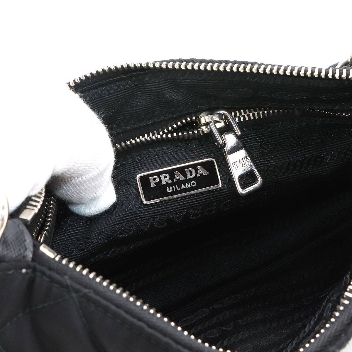 2way Chain Hand Shoulder Bag Nylon Leather Black 1BH026