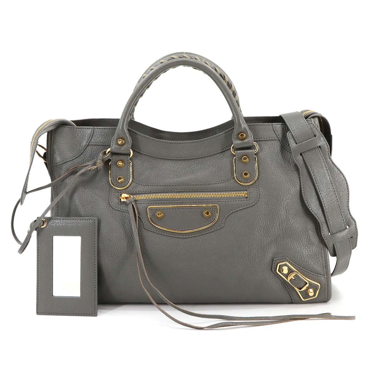 Classic Metallic Edge City Hand Shoulder Bag Gray 390154
