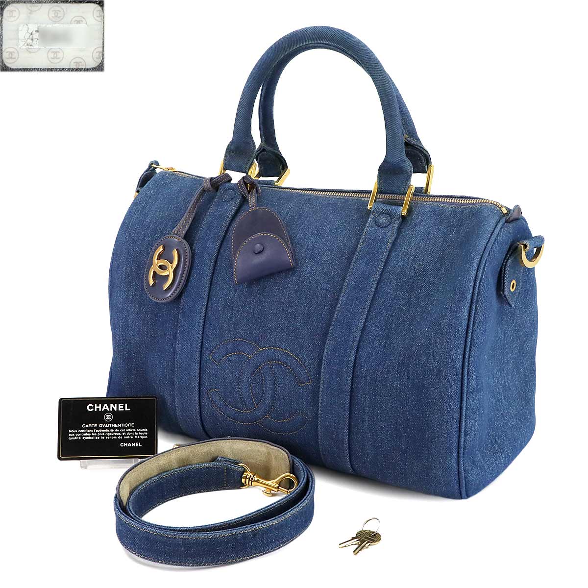 Coco Logos Hand Shoulder Bag Denim Blue Purse