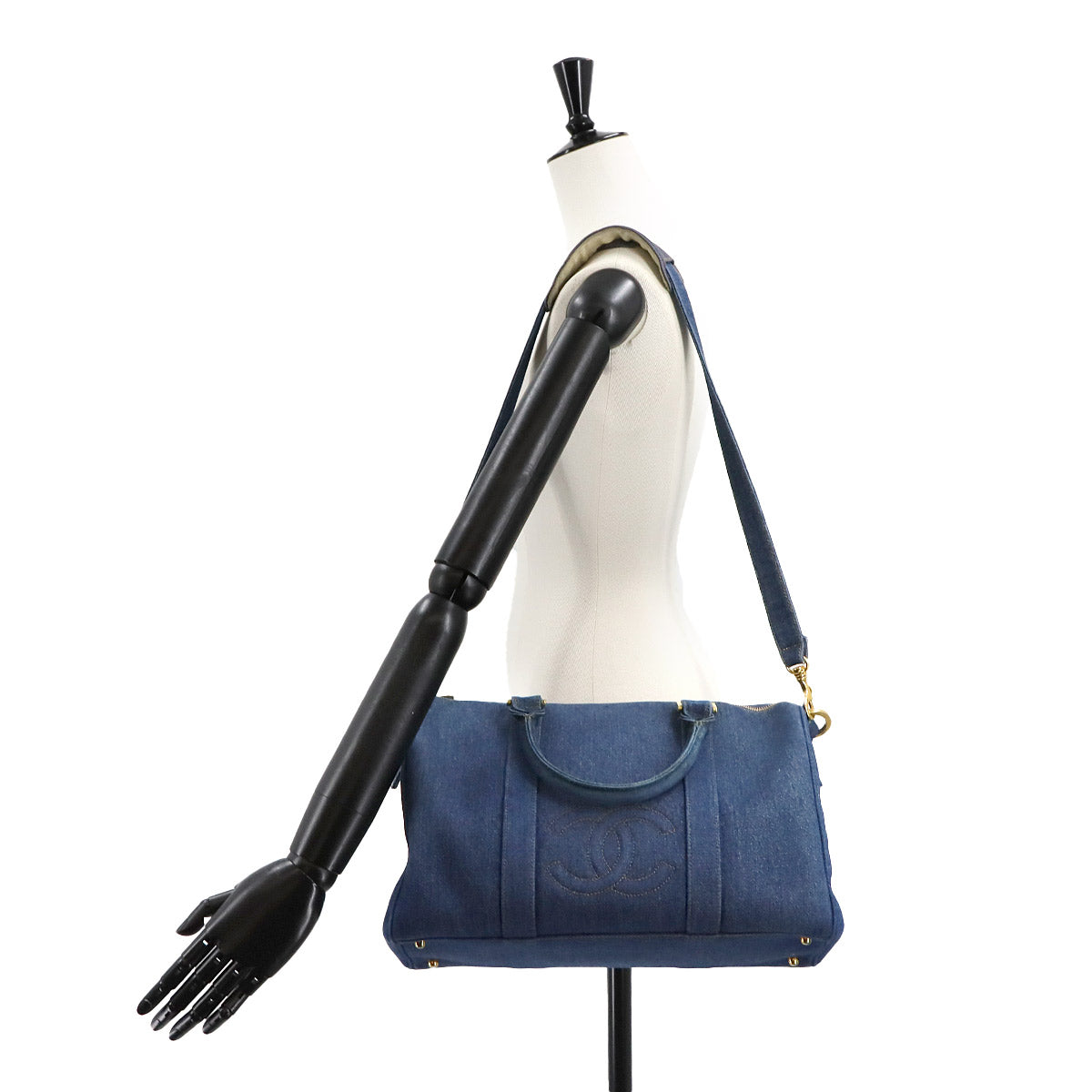 Coco Logos Hand Shoulder Bag Denim Blue Purse