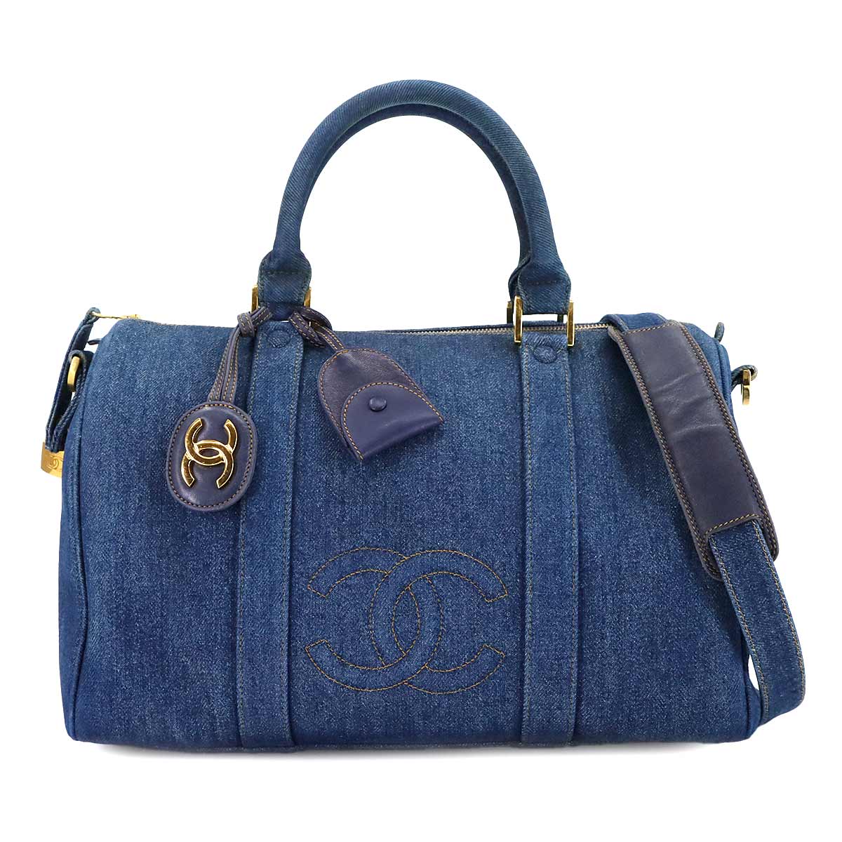 Coco Logos Hand Shoulder Bag Denim Blue Purse