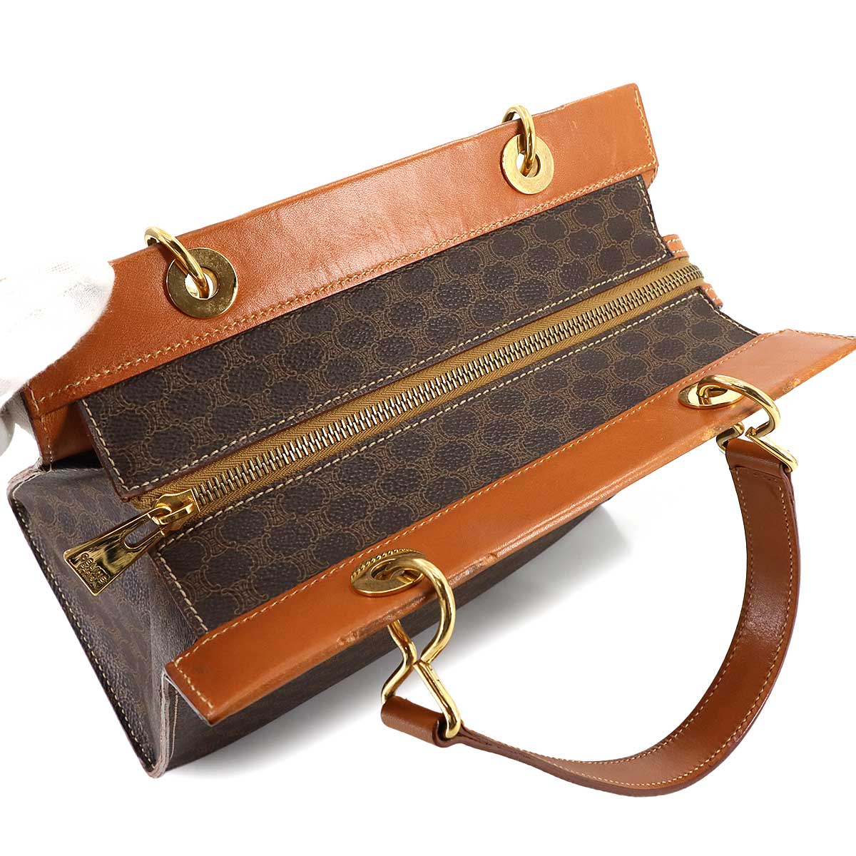 Macadam Hand Bag PVC Leather Brown Vintage Purse