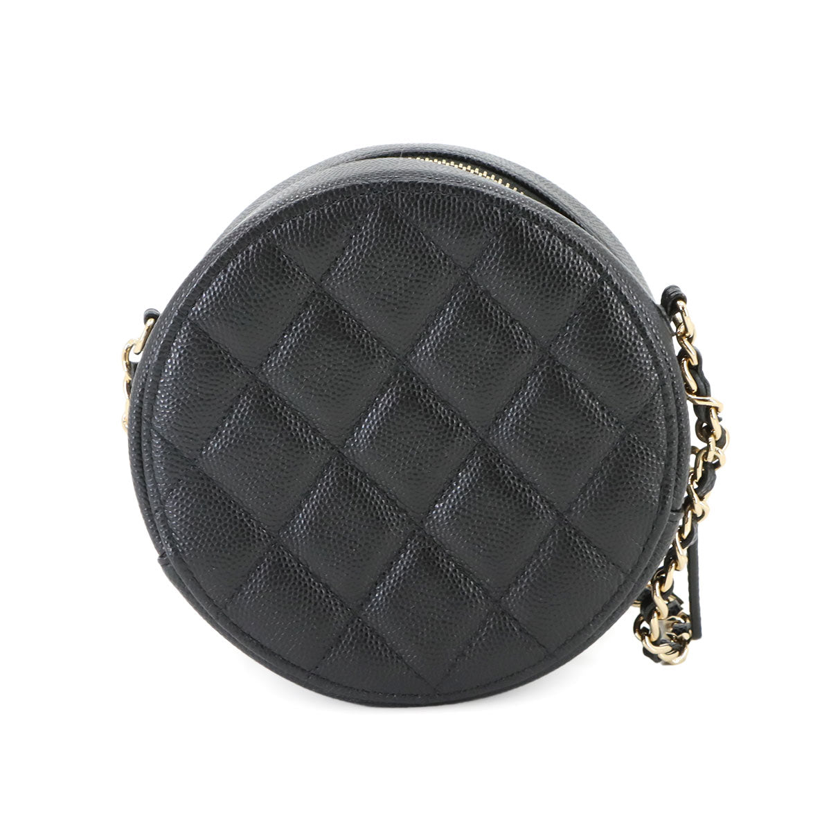 Round Classic Chain Mini Bag Leather Black AP0245
