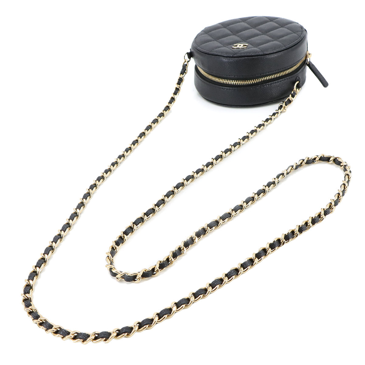 Round Classic Chain Mini Bag Leather Black AP0245