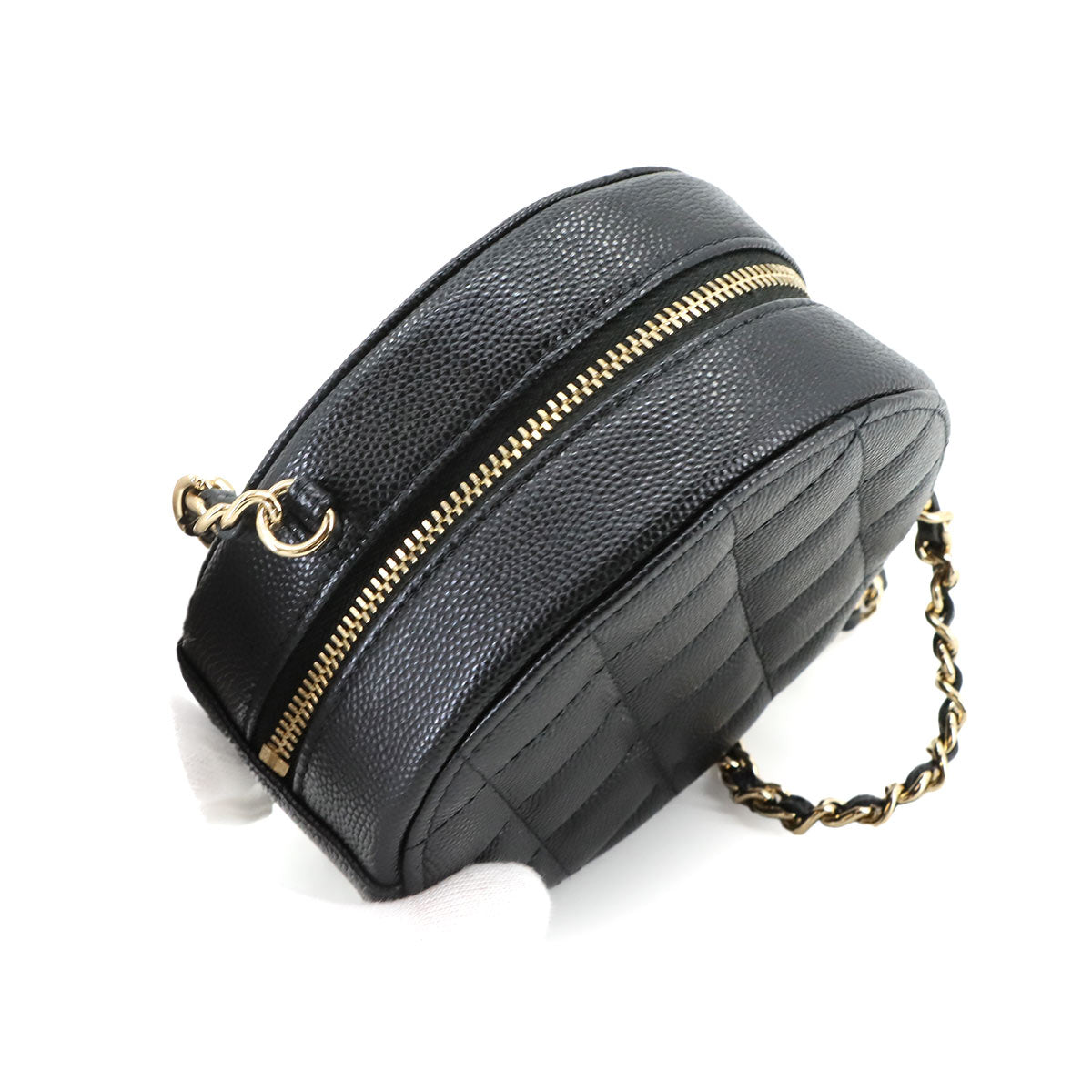 Round Classic Chain Mini Bag Leather Black AP0245