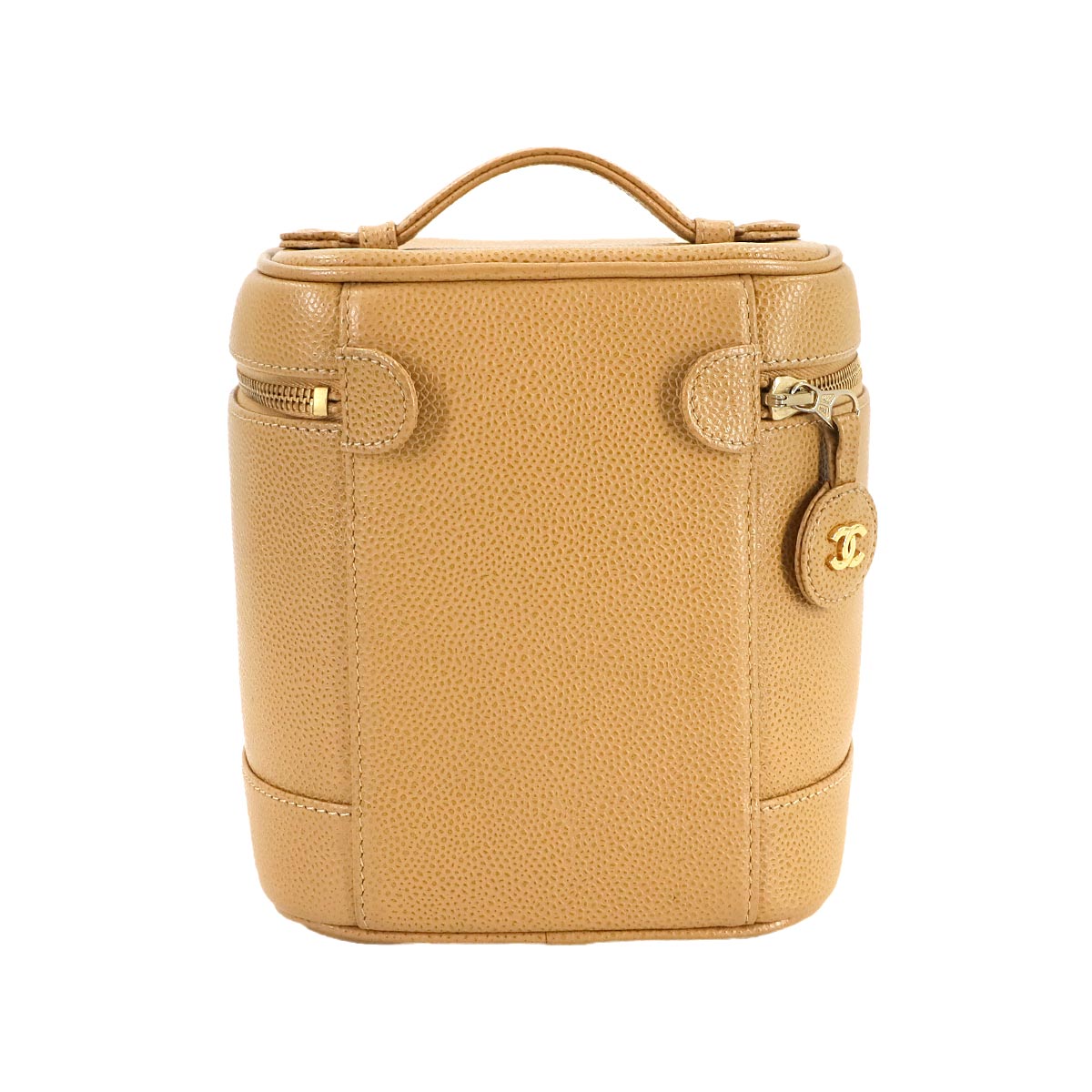 Vanity Hand Bag Leather Beige A01998 Vintage Purse