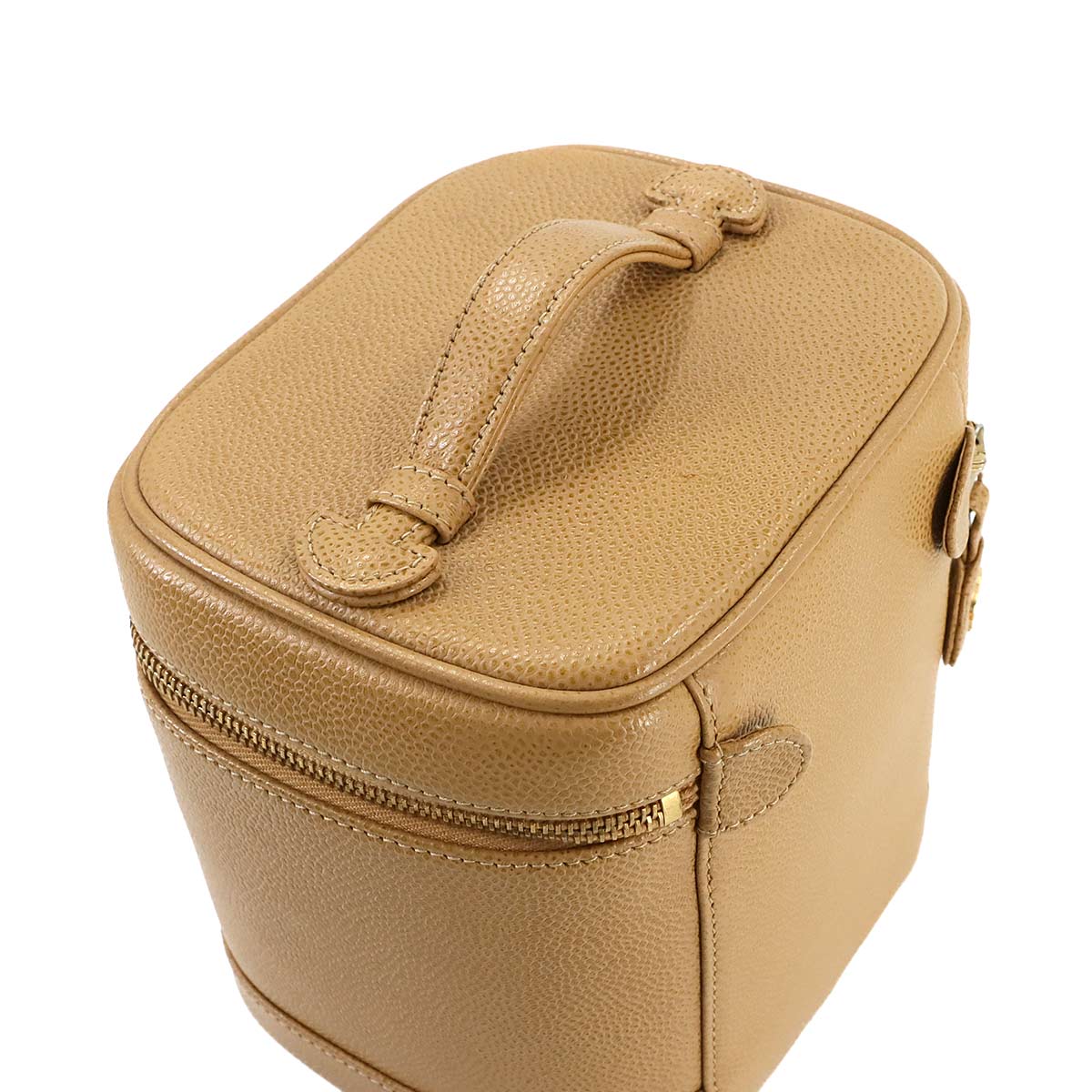 Vanity Hand Bag Leather Beige A01998 Vintage Purse