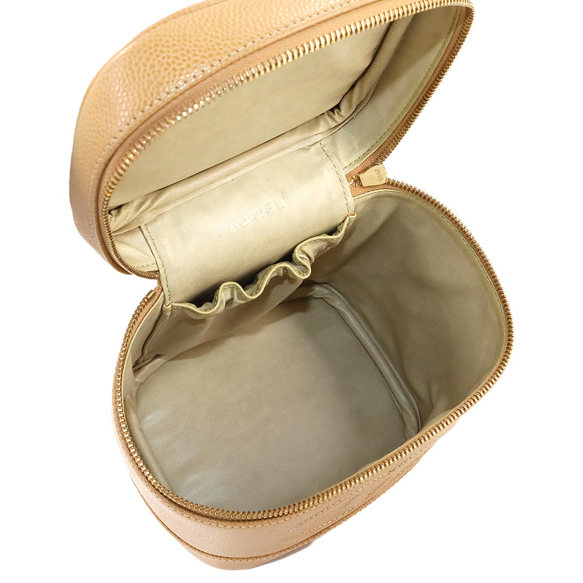 Vanity Hand Bag Leather Beige A01998 Vintage Purse