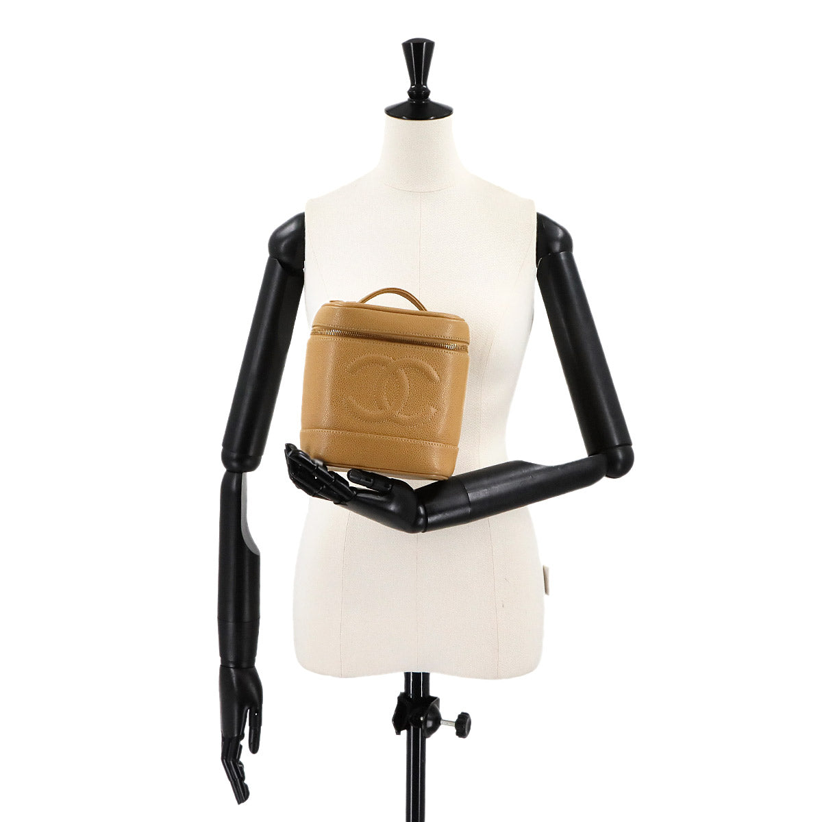 Vanity Hand Bag Leather Beige A01998 Vintage Purse