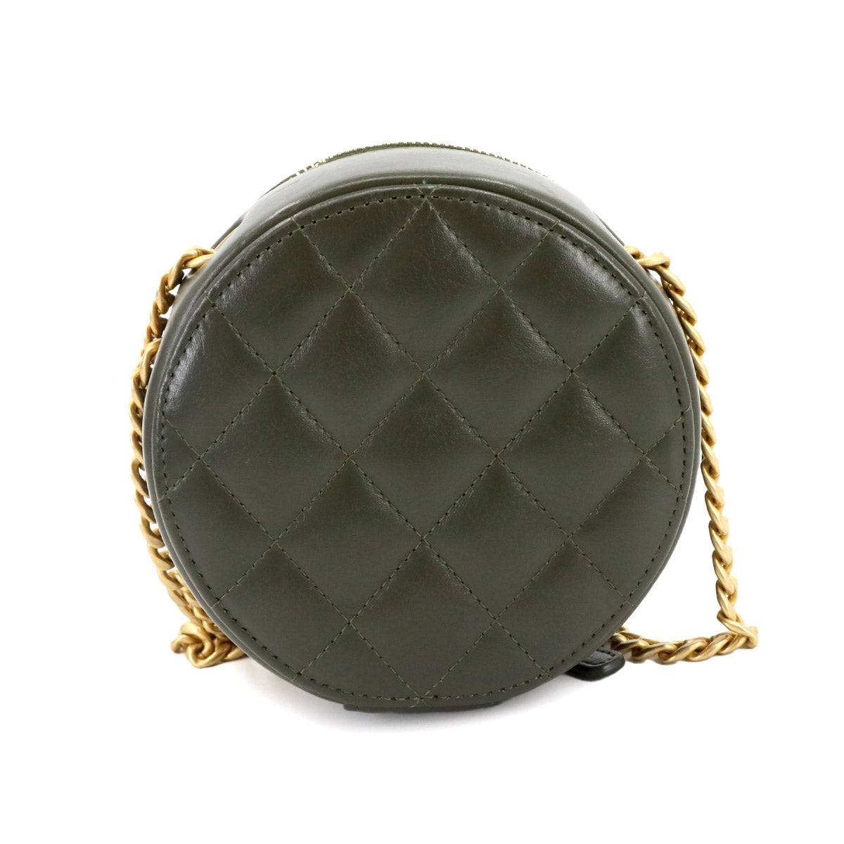 Matelasse Round Chain Shoulder Bag Leather Green Purse