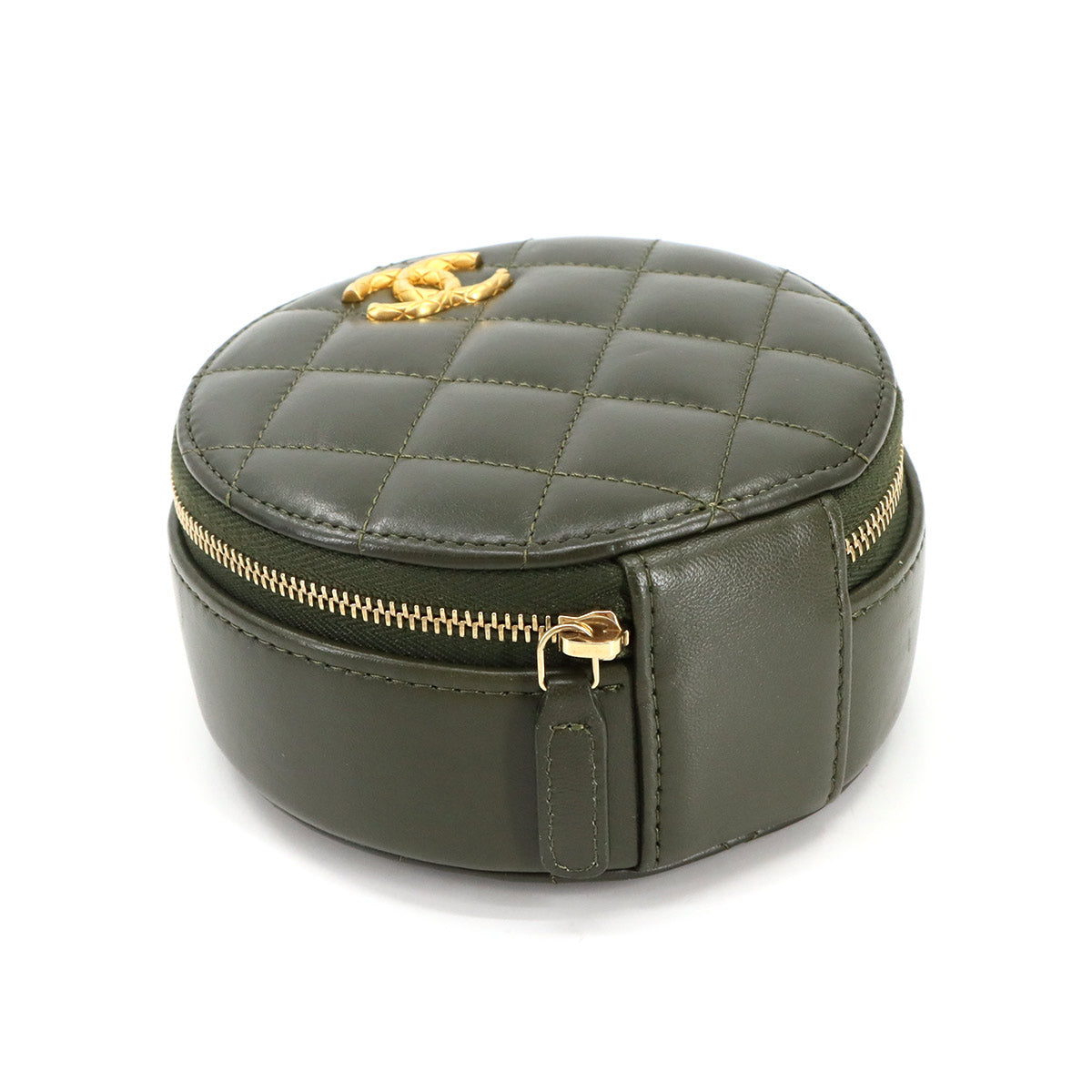 Matelasse Round Chain Shoulder Bag Leather Green Purse