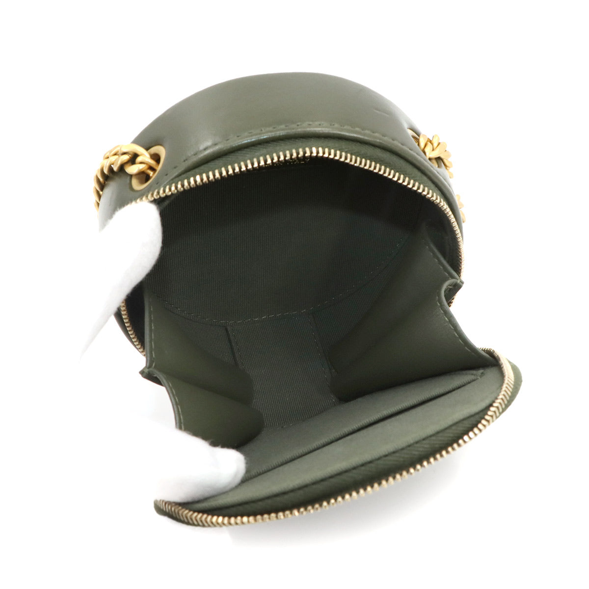 Matelasse Round Chain Shoulder Bag Leather Green Purse